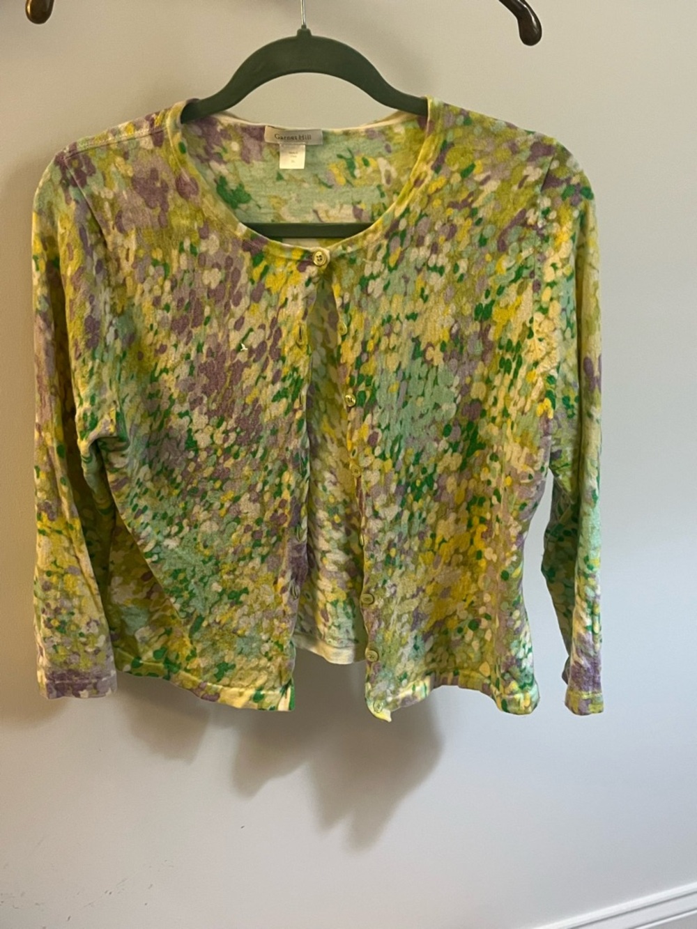 Garnet Hill Floral-Print Lightweight Cardigan in Yellow, Green, Purple